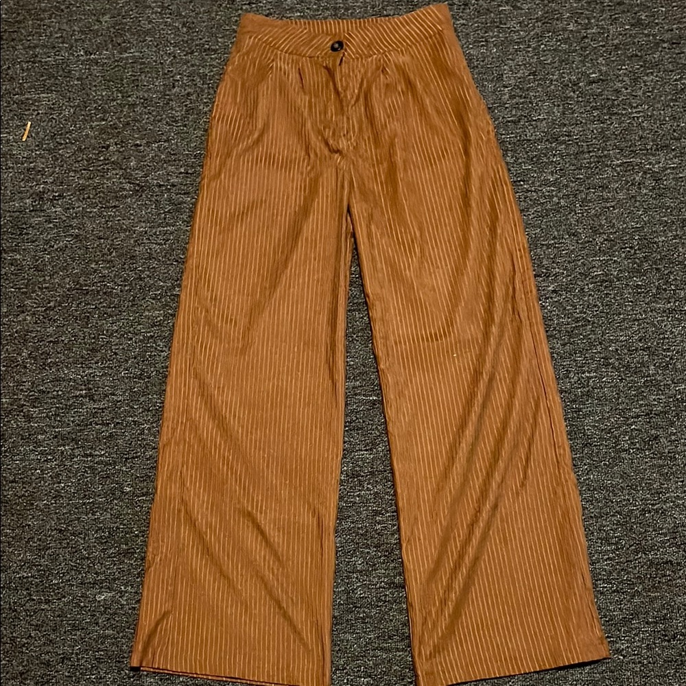 Brown Striped Wide-Leg Pants